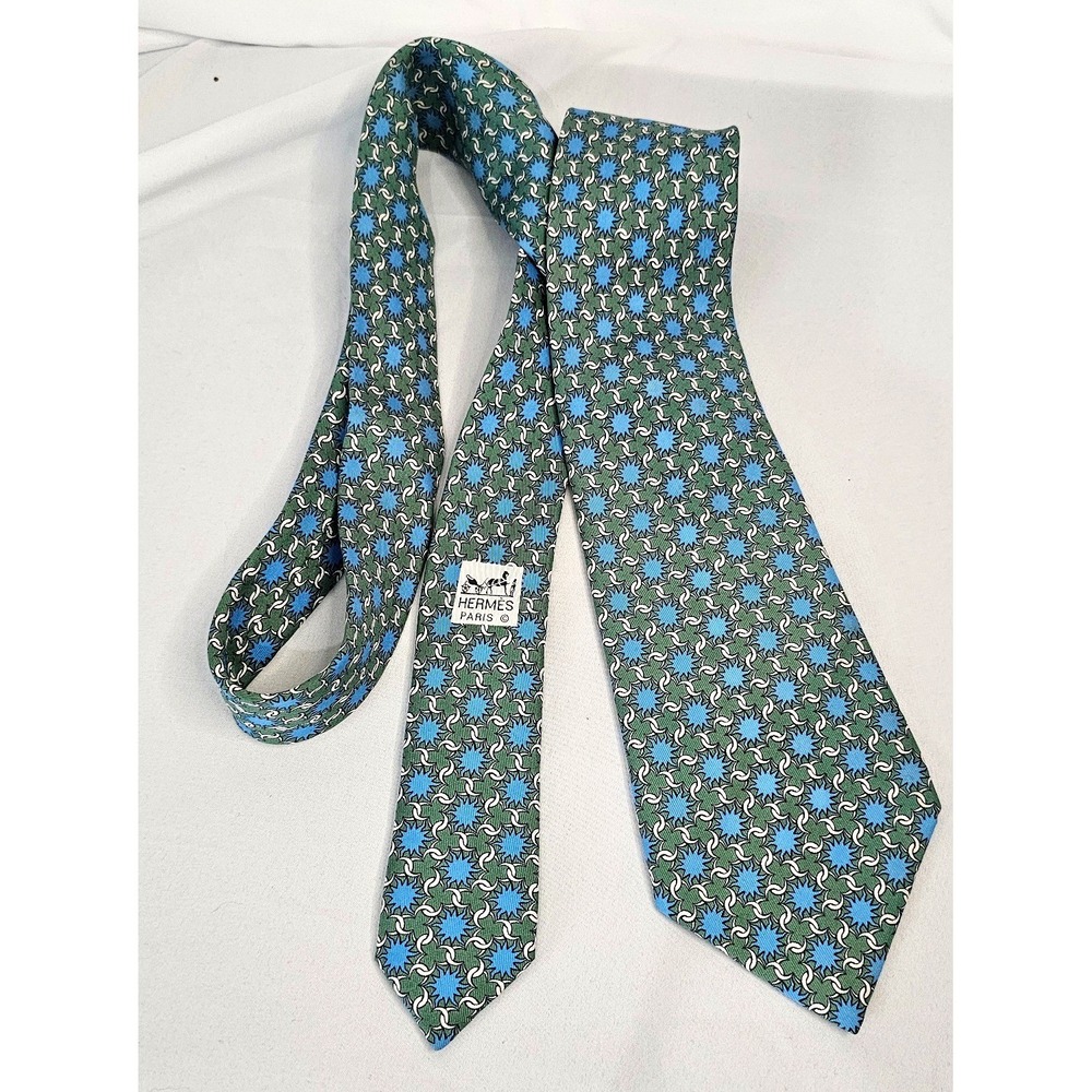 VTG Hermès Paris Silk Tie Made in France Geometric Pattern